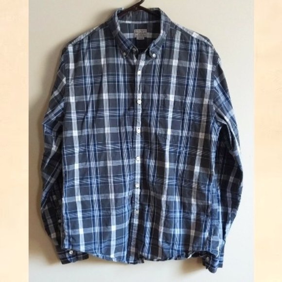 J Crew Large Woven Plaid Button Down Shirt Comfort Travel Casual Trendy Holiday - Picture 1 of 7
